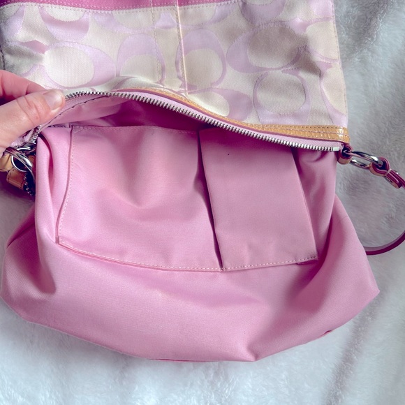 Coach F13674 signature monogram canvas shoulder crossbody bag, pink & tan 🩷🤎 - Picture 11 of 13